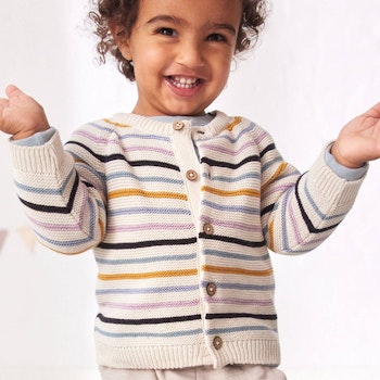 Klassischer Cardigan Knopfleiste beige geringelt