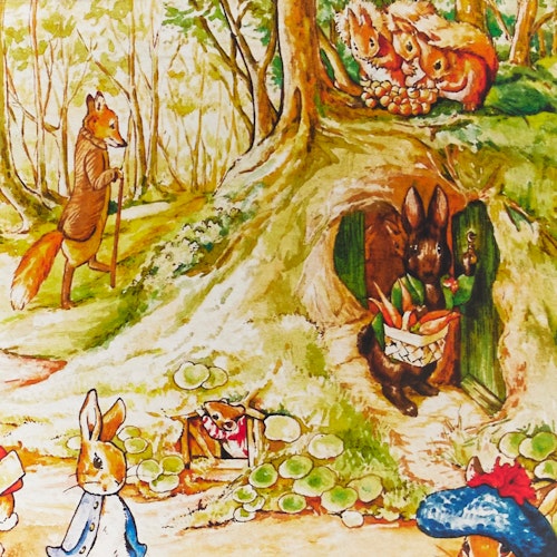 Spieltuch Seide Beatrix Potter Peter Hase Suchbild 53x74cm