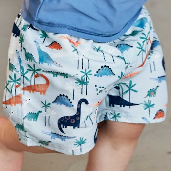 Badeshorts mit Schwimmwindel Dinos hellblau