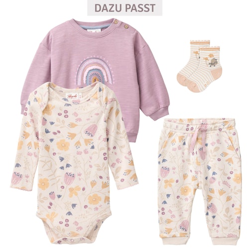 Edler Rippe Langarmbody Blümchen puderrosa