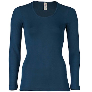 Damen Wolle Seide Langarmshirt marine