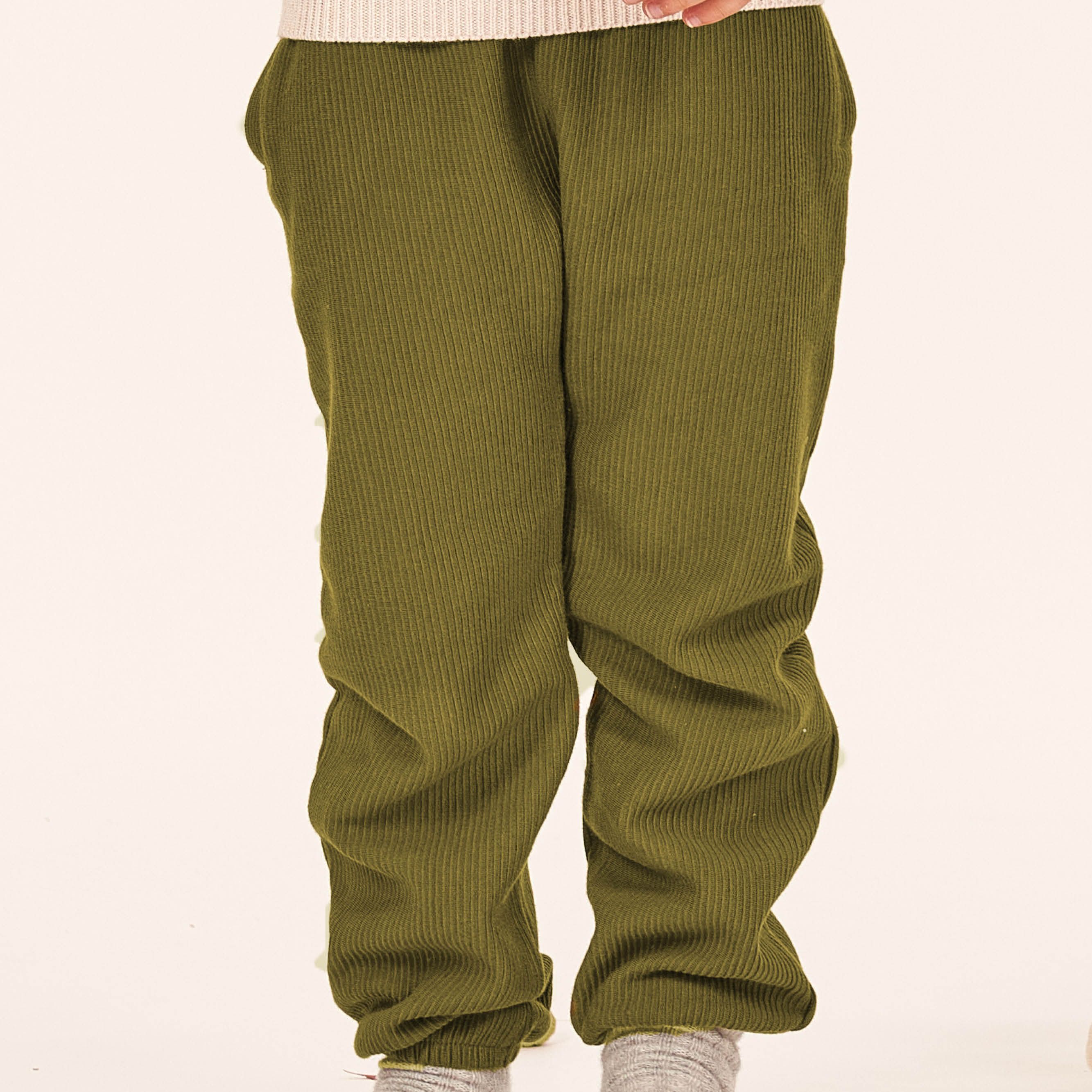 Bequeme Hose Jersey Rib olive-grün 110/116
