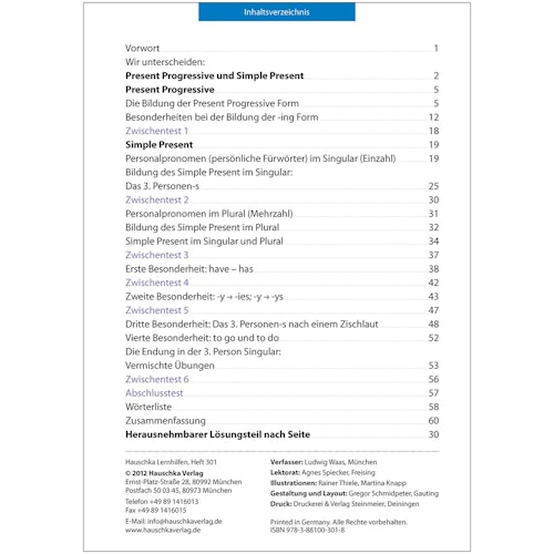 Übungsheft Englisch Simple Present & Progressive 5. Klasse