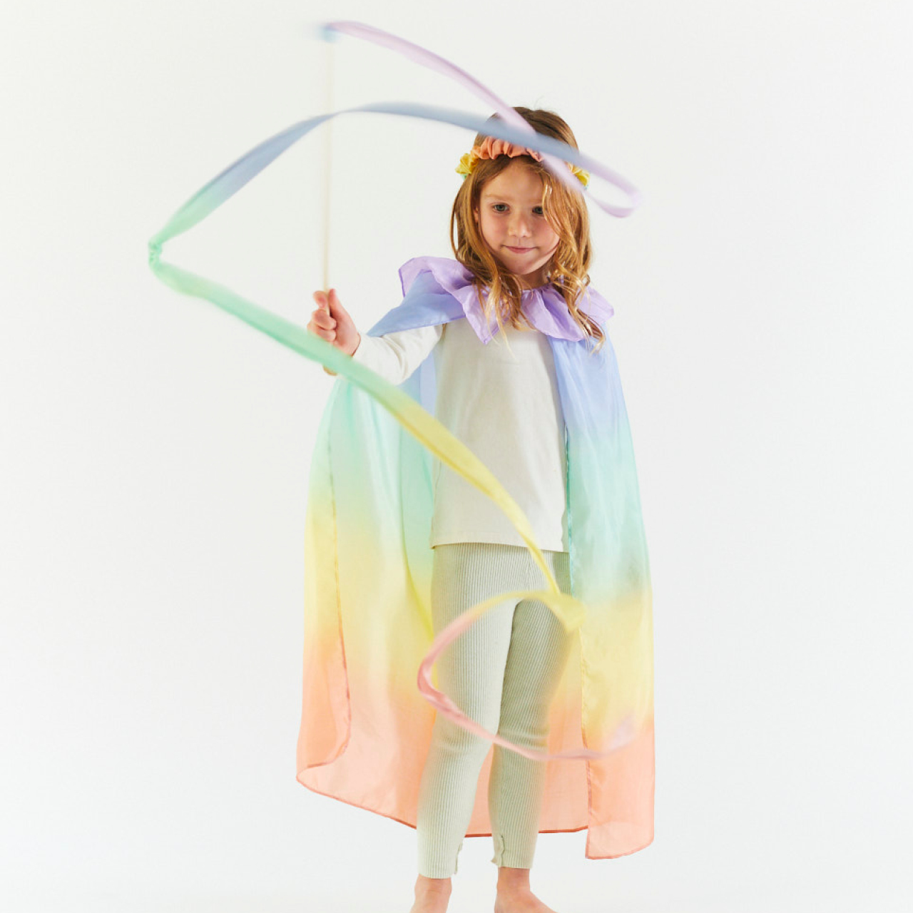 Pastell Regenbogen Tanzband aus Seide 2,4 m