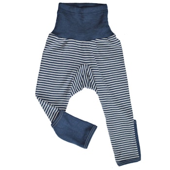 Mitwachsende Wolle Seide Hose blau gestreift Kratzschutz
