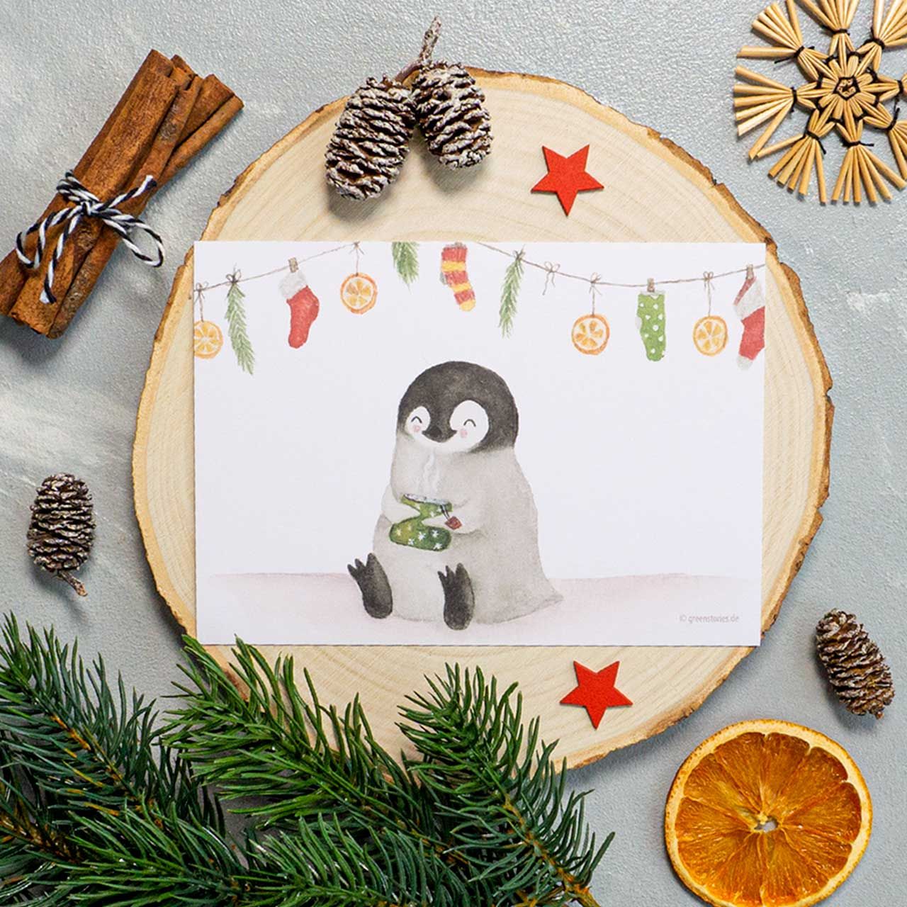 Nachhaltige Weihnachtskarte süßer Pinguin