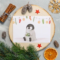 Nachhaltige Weihnachtskarte süßer Pinguin