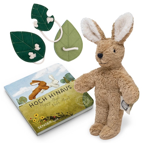 Kuscheltier und Buch Hoch hinaus in Baumwolltasche