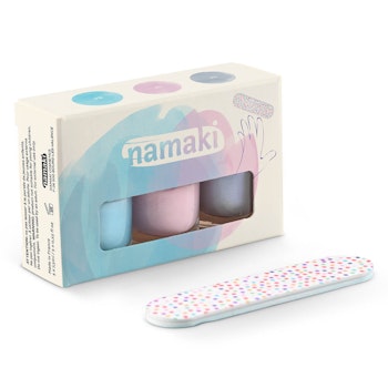 Kinder Nagellack 3-er Set – Helllau, Blassrosa, Silber-Blau