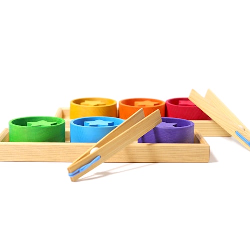 Sortierspiel 6 Regenbogenschälchen inkl. 18 Figuren und 2 Zangen