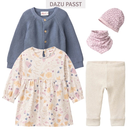 Langarm Flatterkleid Blumenmotive puderrosa