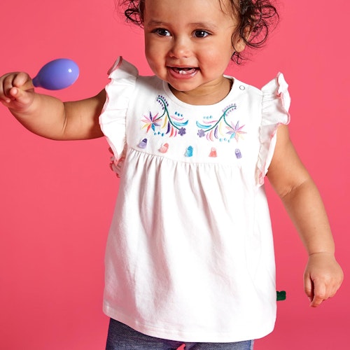 Sommer Mädchen Shirt gestickt Rüschen