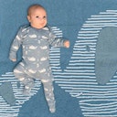 Vorschaubild Dicke Babydecke Biobaumwolle Strick blau Elefanten 90 x 105 cm