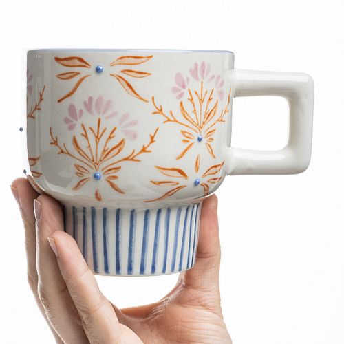 Tasse RETROFLORIA Blumen orange 250 ml stapelbar