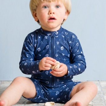 UV Strand-und Badeoverall langarm Muscheln navy