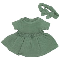 Puppenkleid 28-35cm mit Haarband grün, Bio-Baumwolle