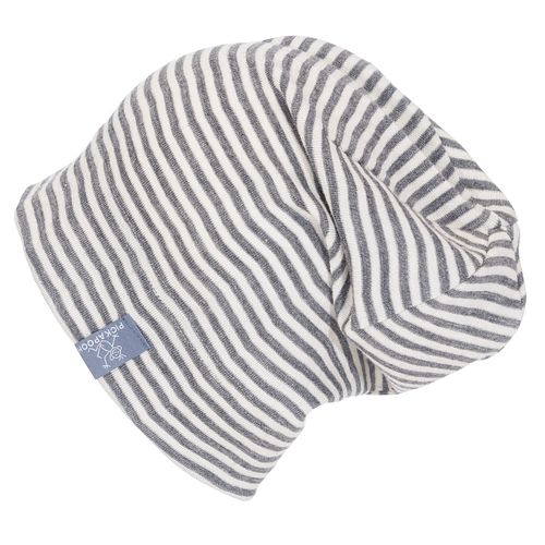 Mitwachsende Beanie Mütze Wolle Seide grau gestreift