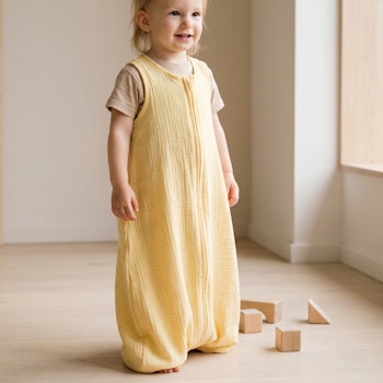 Leichter Musselin Schlafsack mit Beinen gelb