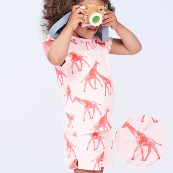 Sommer Kinder Schlafanzug kurz Giraffen rosa