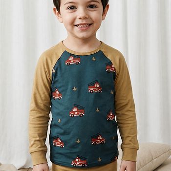 Pyjama Shirt langarm Feuerwehr blau