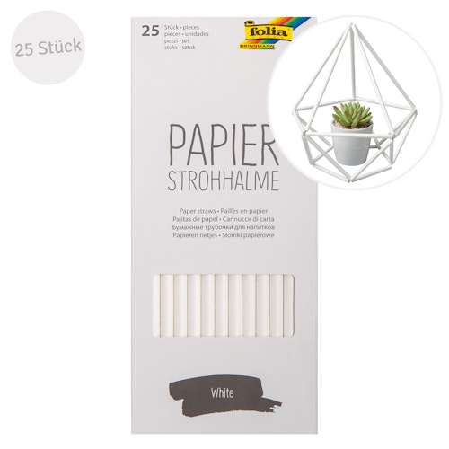 Papier Strohhalm 25 Stück lebensmittelecht weiss