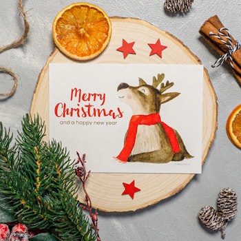 Nachhaltige Weihnachtskarte Recyclingpapier Rentier