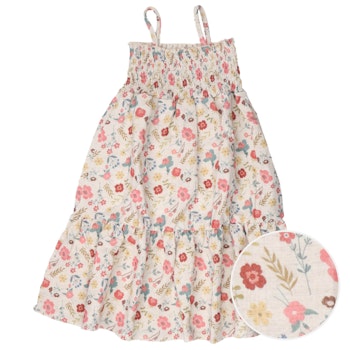Leichtes Trägerkleid Musselin Blumen Blätter beige
