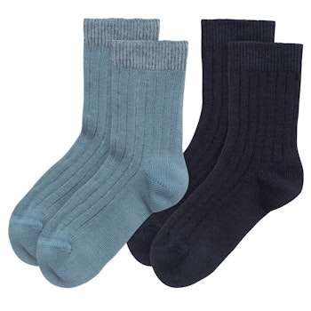 Gerippte Babysocken Doppelpack blau-senfgelb