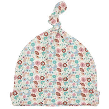Babymütze Knoten rosa Blümchen Muster