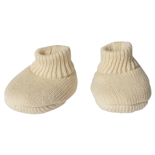 Puppen Mütze und Schuhe 28-35cm beige, Bio-Baumwolle