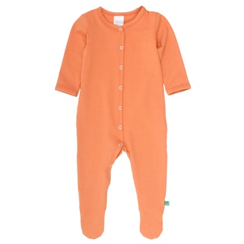Langarmstrampler mit Fuß in kräftigem apricot-orange