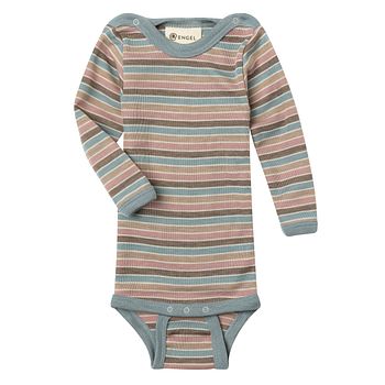 Wolle Seide Body langarm geringelt Pastell