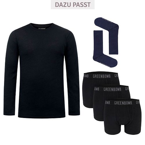 Herren Langarmshirt Wolle schwarz M