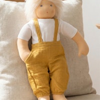 Puppen Latzhose m. Shirt 35-45cm honiggelb, Bio-Baumwolle