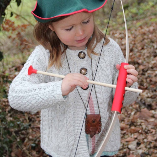 Minibogen aus Holz mit 3 roten Pfeilen 70 cm Bogen 5-7 Jahre