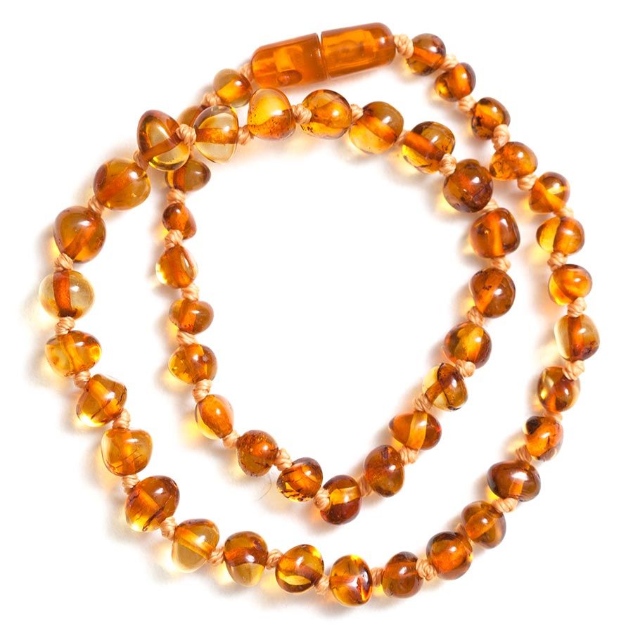 Baby Bernsteinkette runde Steine Cognac