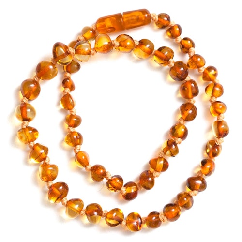 Baby Bernsteinkette runde Steine Cognac