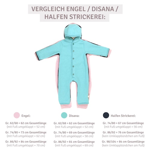 Merino Kapuzenoverall mit Arm- und Beinumschlägen