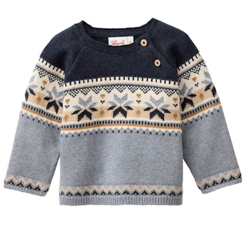 Strickpullover Norweger-Muster blaugrau