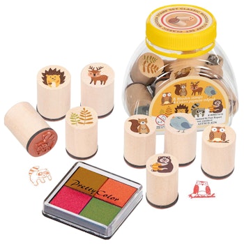 Stempel-Set Waldtiere – 8 Stempel und Stempelkissen