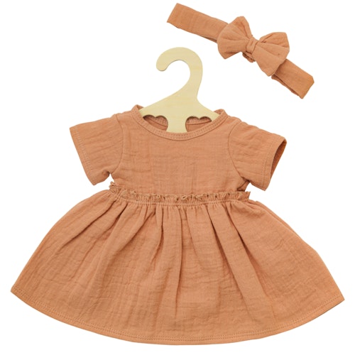 Puppenkleid 28-35cm mit Haarband karamell, Bio-Baumwolle