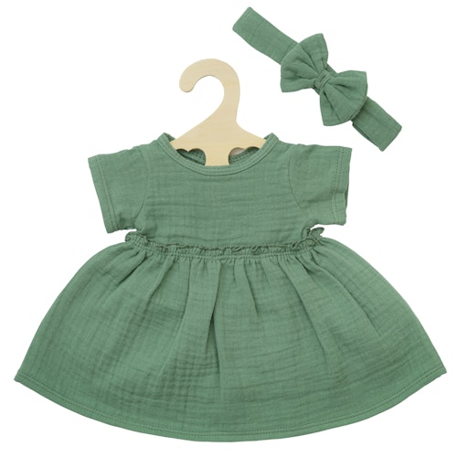 Puppenkleid 35-45cm mit Haarband grün, Bio-Baumwolle