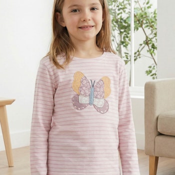 Weiches Langarmshirt Schmetterling rosa geringelt