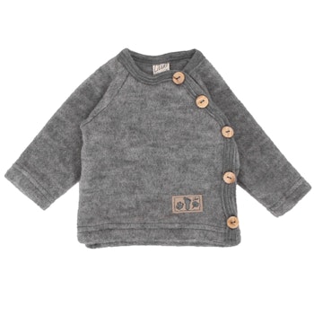 Babypullover Wollplüsch mit seitlichen Knöpfen curry