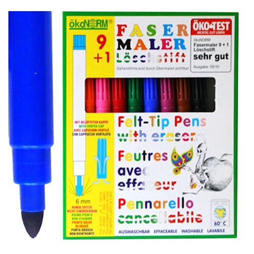 Dicke 9 Fasermaler + Löschstift mit druckfester Malspitze