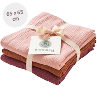 Mulltuch 3er Pack 65 x 65 cm bordeaux, zimt, rosa