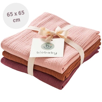 Mulltuch 3er Pack 65 x 65 cm bordeaux, zimt, rosa