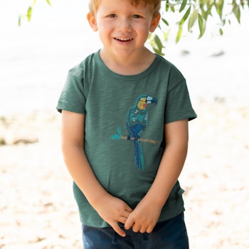 Weiches T-Shirt Tukan-Stickerei Seagreen