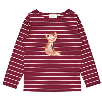 Weiches Langarmshirt mit Fuchs, weiß-weinrot gestreift