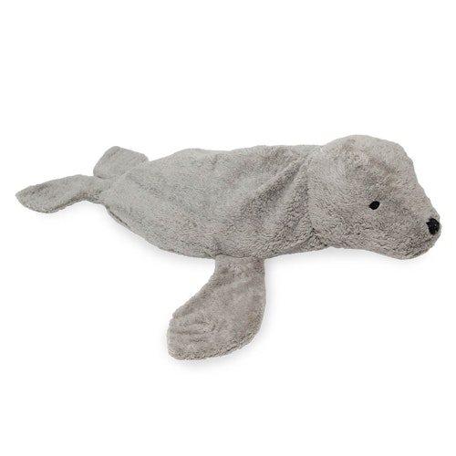 XL Kuscheltier & Wärmekissen Robbe Dinkelspelz grau